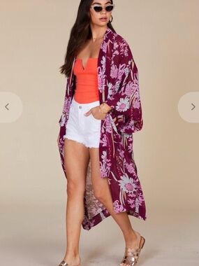 Free People Plum Floral Kimono
